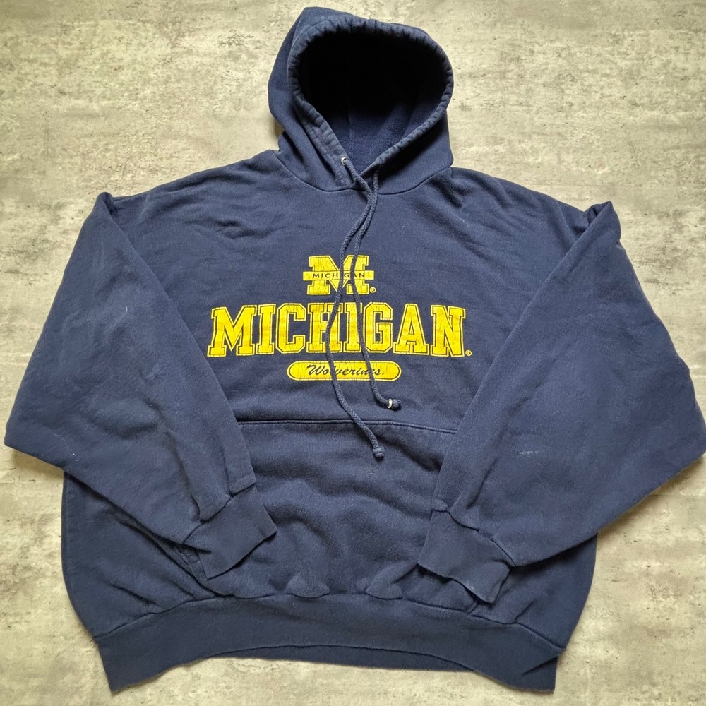 Big Ball Sports Hoodie Large Navy Michigan Wolverines Vintage MI8895